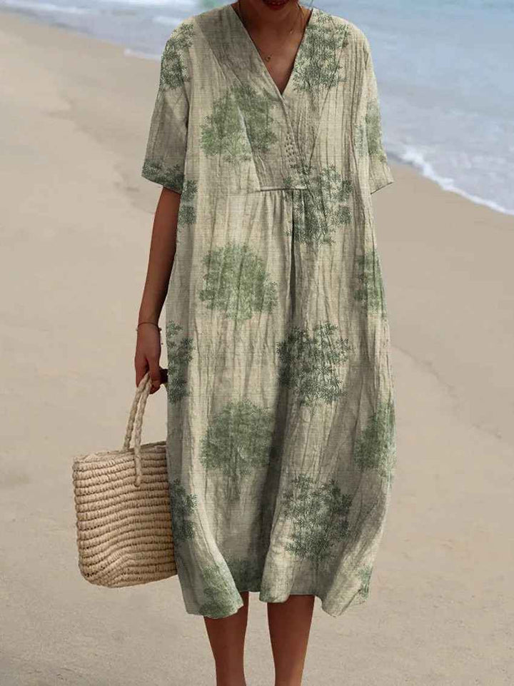 Women's Vintage Floral Art Print Flowy Casual Dress