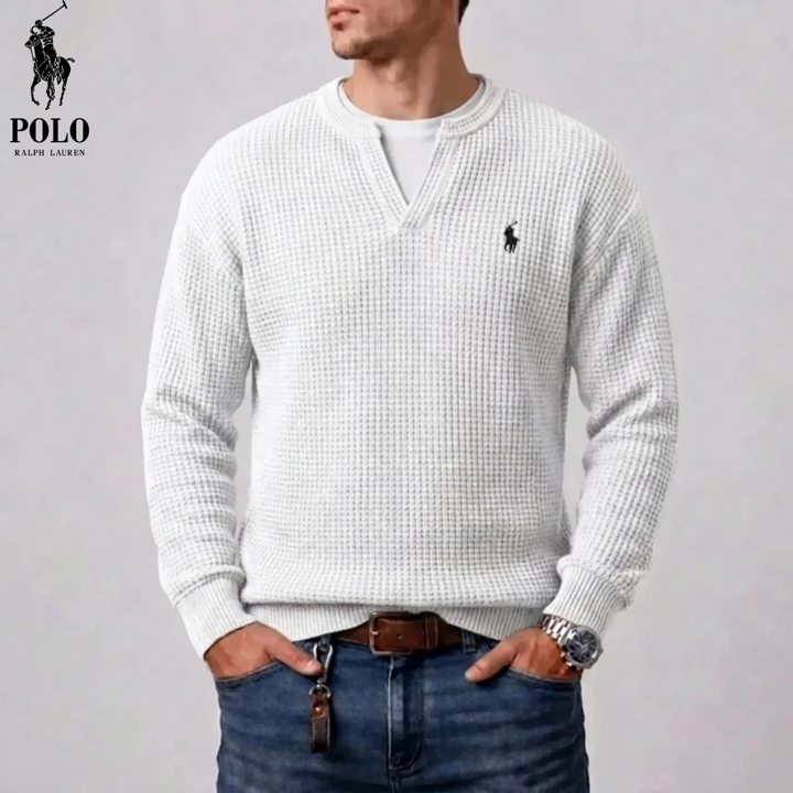 Men's Modern Waffle-Knit Notch-Neck Sweater