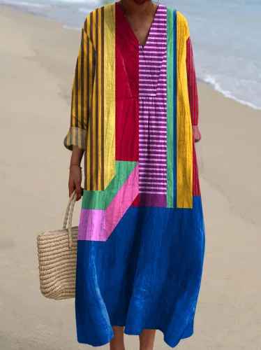 Retro Geometric Print Dress for Women