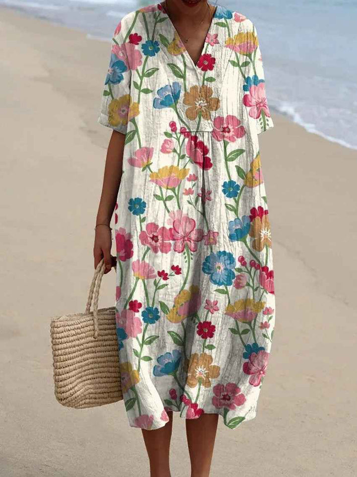 Women's Vintage Floral Art Print Flowy Casual Dress