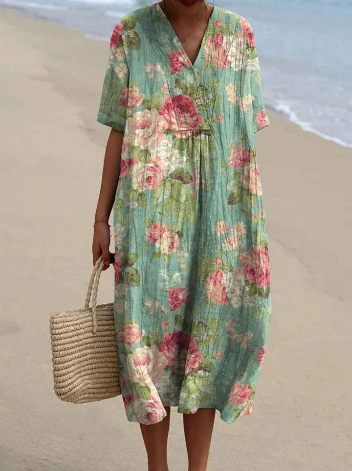 Women's Vintage Floral Art Print Flowy Casual Dress
