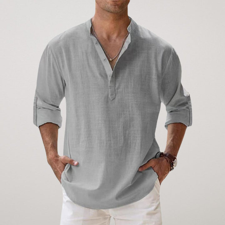 FIORA | Cotton Henley Shirt with Linen Look