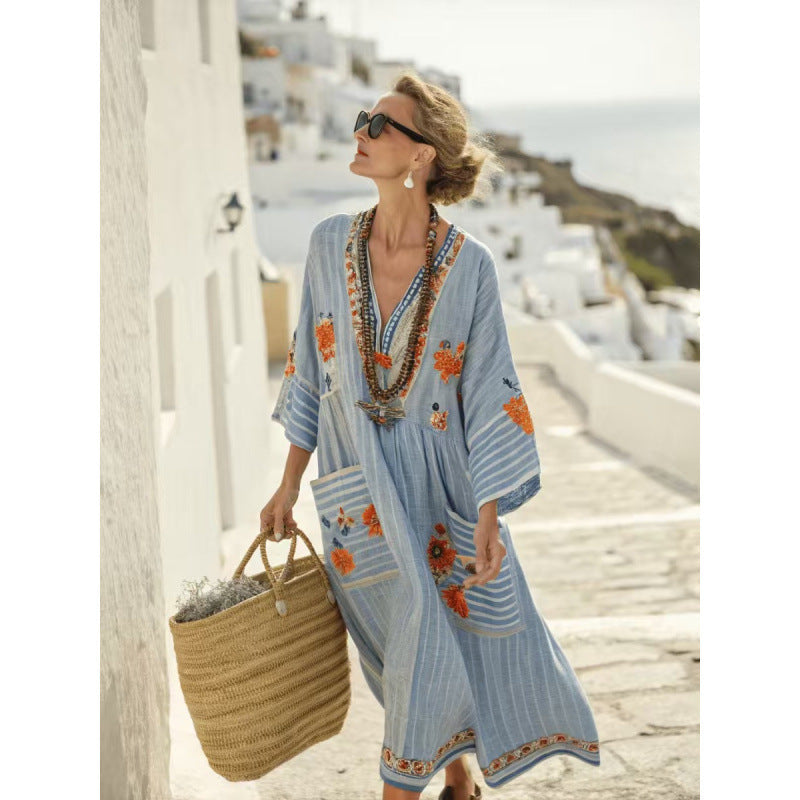 Maribel | Embroidered Coastal Maxi Dress