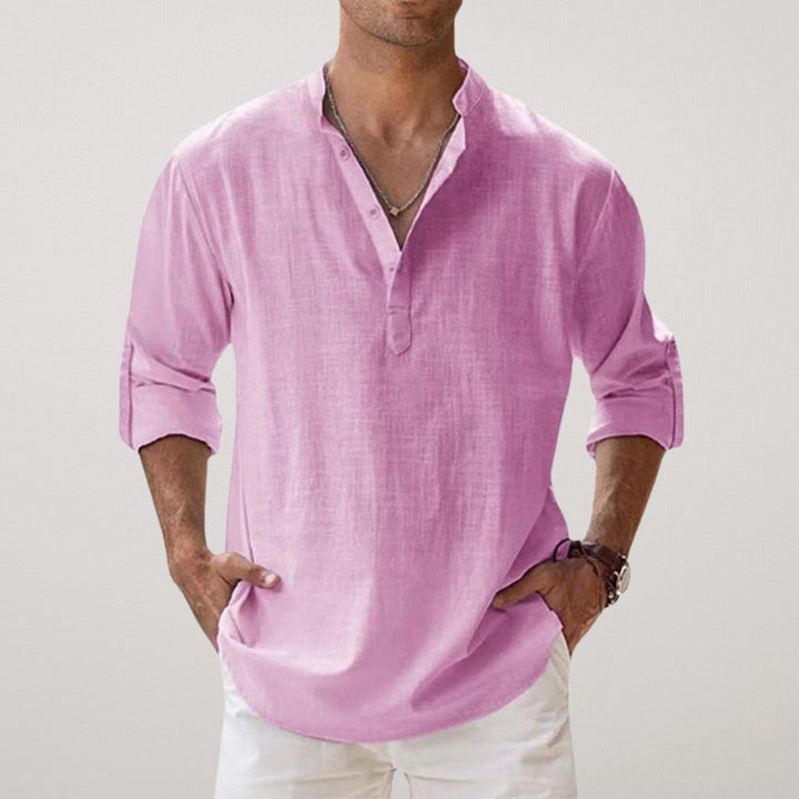 FIORA | Cotton Henley Shirt with Linen Look