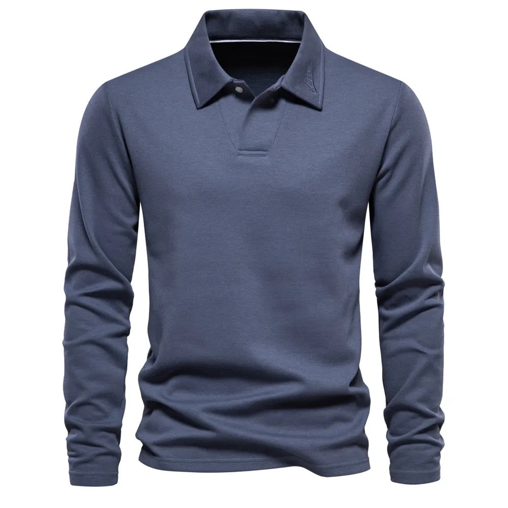 Drew | Men's Long Sleeve Knit Polo Shirt with Two-Button Placket