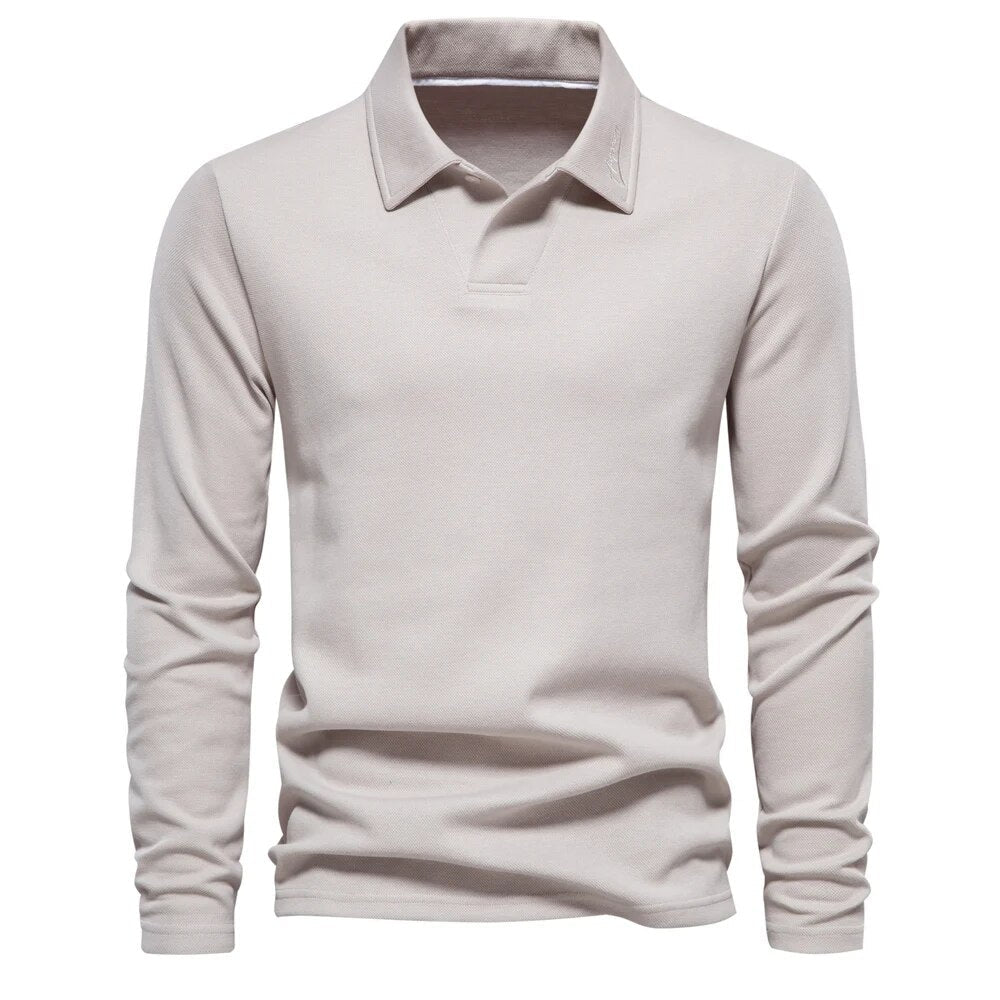Drew | Men's Long Sleeve Knit Polo Shirt with Two-Button Placket