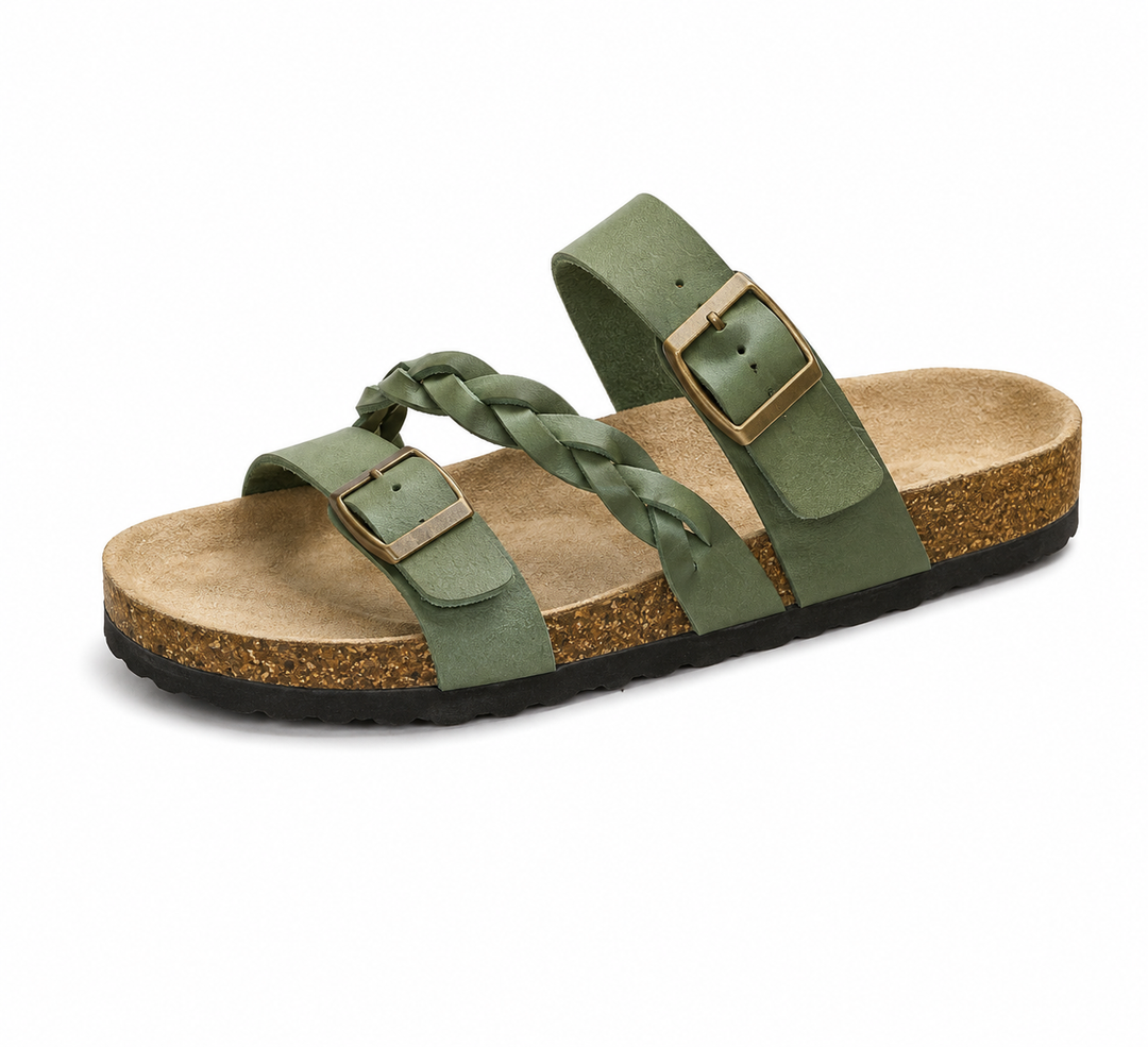 Caiden - Double-Buckle Braided Leather Cork Orthopaedic Sandals