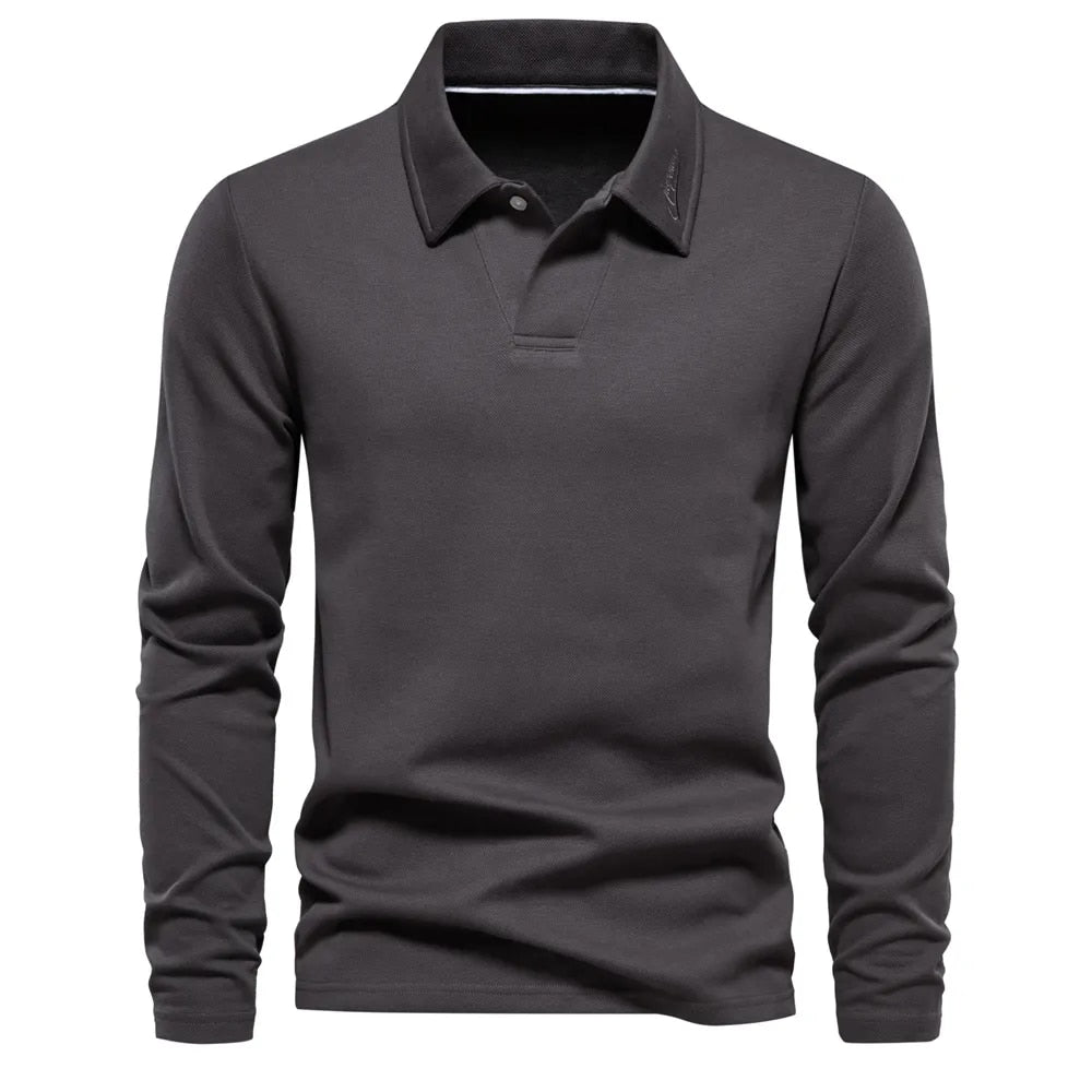Drew | Men's Long Sleeve Knit Polo Shirt with Two-Button Placket