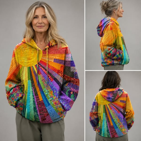 Dawnella™ | Bohemian Multicolor Patchwork Hoodie