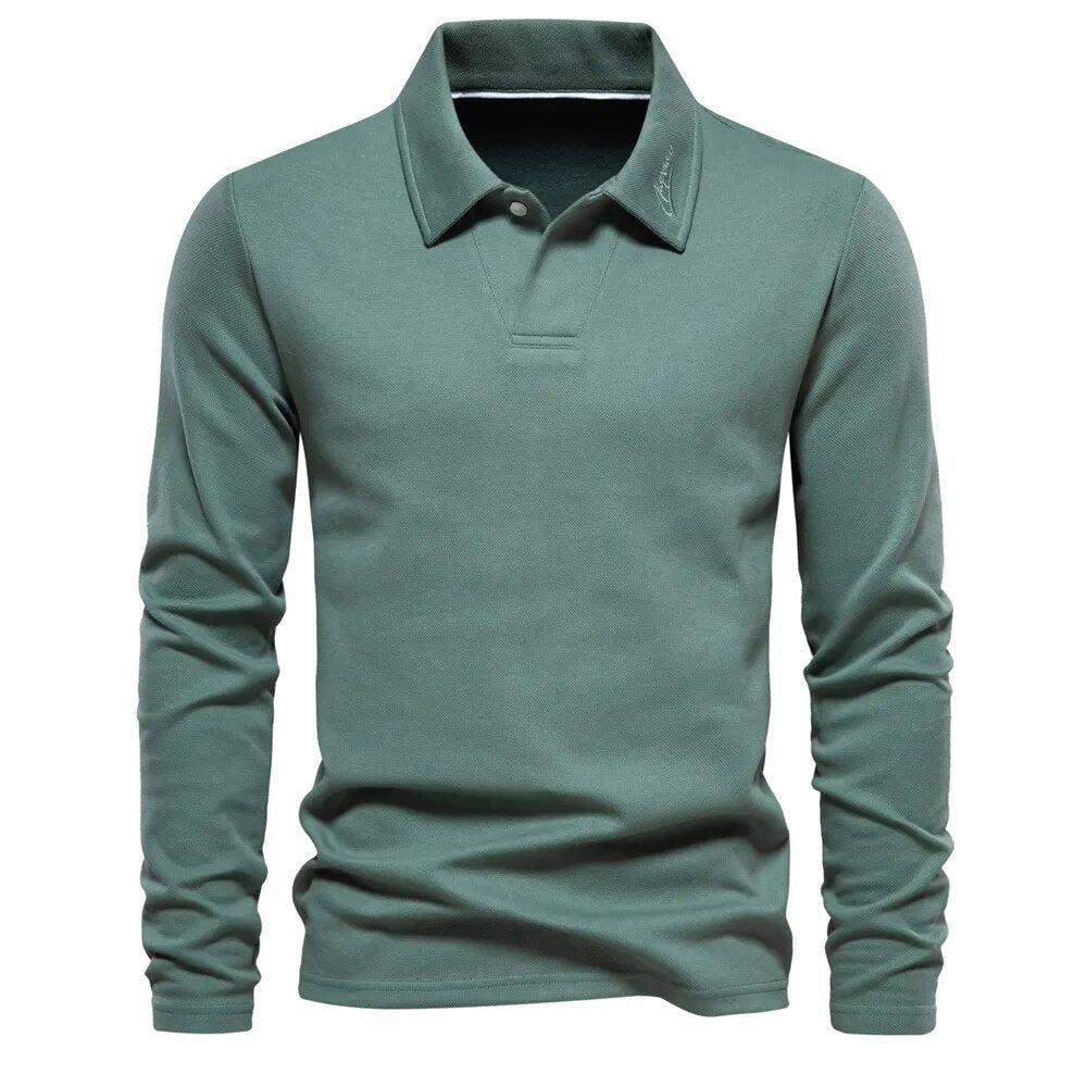 Drew | Men's Long Sleeve Knit Polo Shirt with Two-Button Placket