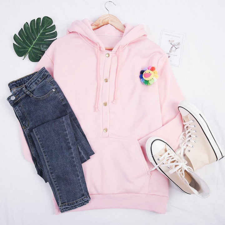 Front Pocket Button-Down Hoodie