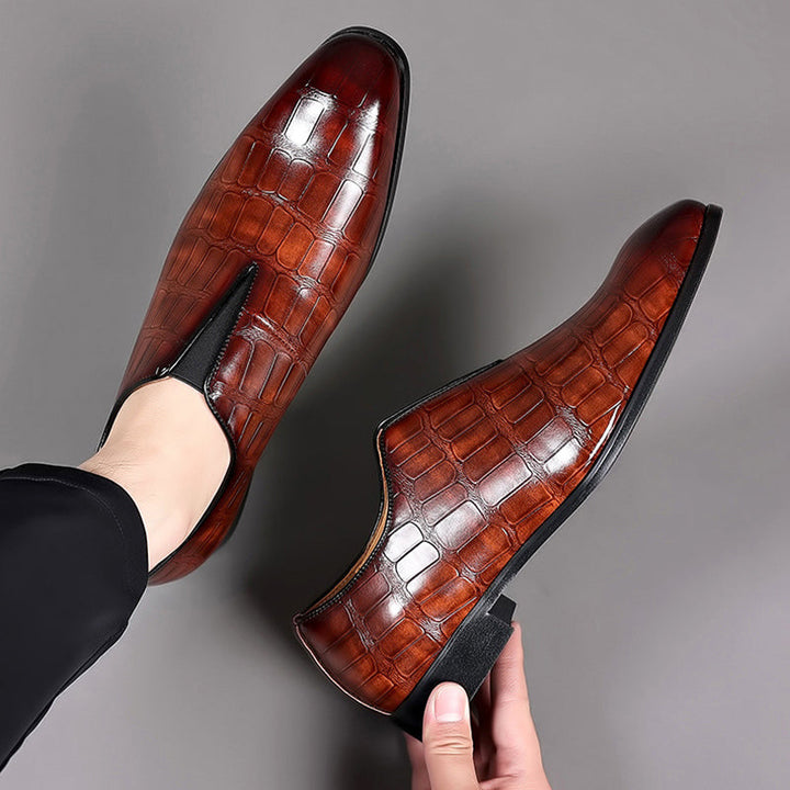 Louis Morel Glossy Croc-Texture Loafers