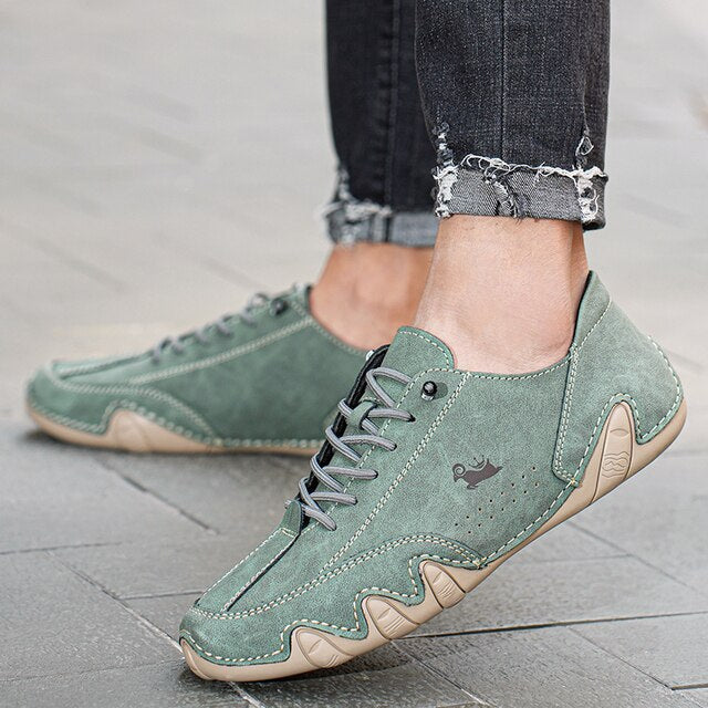 Cameron | Unisex Hand-Stitched Leather Low-Top Sneakers with Non-Slip Sole
