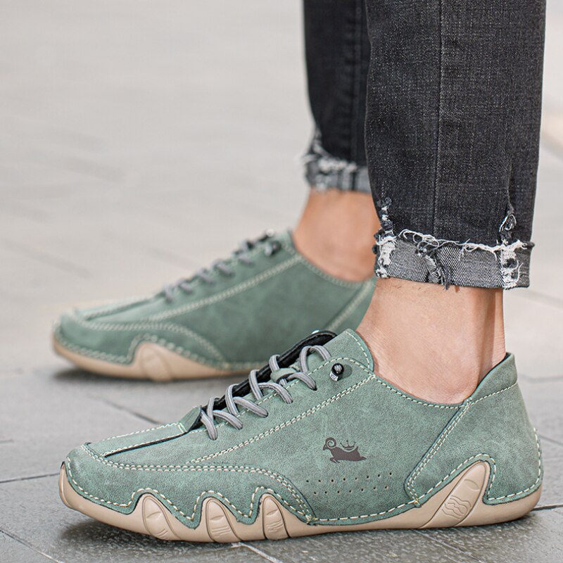 Cameron | Unisex Hand-Stitched Leather Low-Top Sneakers with Non-Slip Sole