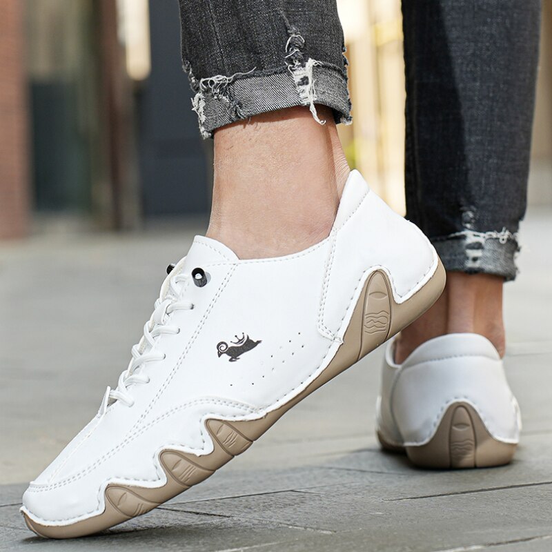 Cameron | Unisex Hand-Stitched Leather Low-Top Sneakers with Non-Slip Sole