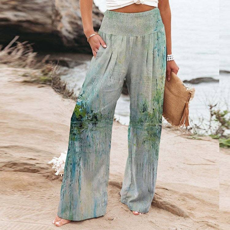 <font style="vertical-align: inherit;"><font style="vertical-align: inherit;">Pantalons larges décontractés à taille haute avec poches, imprimé extensible à quatre côtés, vêtements pour femmes, commerce extérieur 2022, Amazon, AliExpress</font></font>