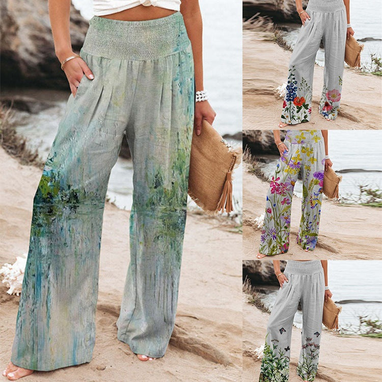 <font style="vertical-align: inherit;"><font style="vertical-align: inherit;">Pantalons larges décontractés à taille haute avec poches, imprimé extensible à quatre côtés, vêtements pour femmes, commerce extérieur 2022, Amazon, AliExpress</font></font>