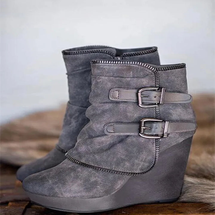 2025 nouvelles Bottes pour Femmes Zip femmes talons hauts daim mode talons compensés Durable rétro Femmes bottines tête ronde Bottes Femmes