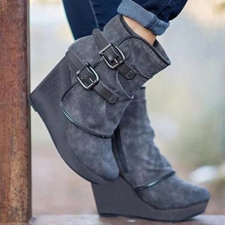 2025 nouvelles Bottes pour Femmes Zip femmes talons hauts daim mode talons compensés Durable rétro Femmes bottines tête ronde Bottes Femmes