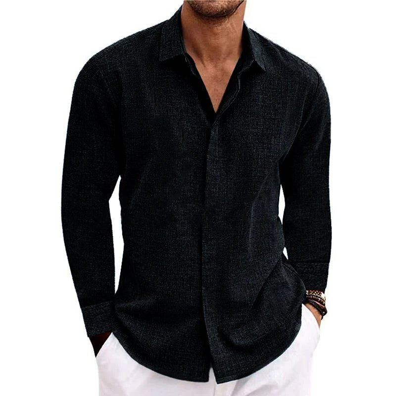 Sammuel | Men's Long Sleeve Linen Cotton Blend Button Down Shirt