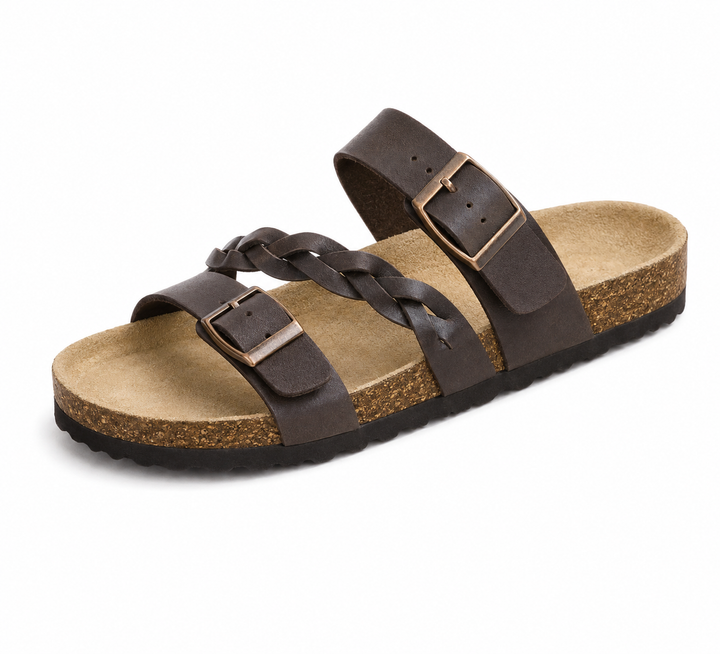 Caiden - Double-Buckle Braided Leather Cork Orthopaedic Sandals
