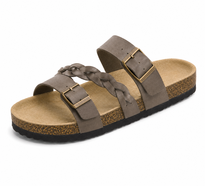Caiden - Double-Buckle Braided Leather Cork Orthopaedic Sandals