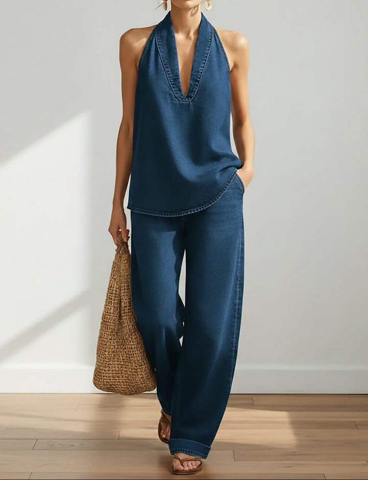 Ivy | Vintage Washed Soft Denim-Look Two-Piece Set
