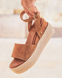 Women's Wedge Sandal in Camel Leather