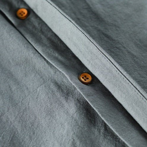 Kenji | Men's Minimalist Long Sleeve Linen Shirt with Band Collar