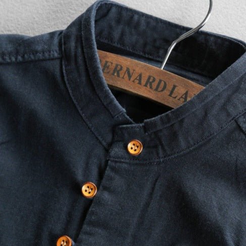 Kenji | Men's Minimalist Long Sleeve Linen Shirt with Band Collar