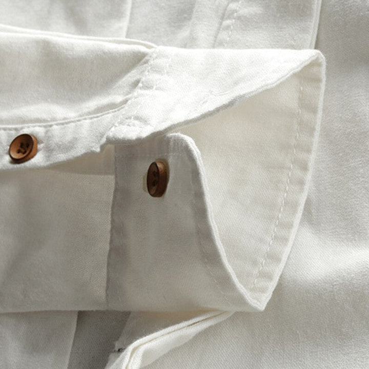 Kenji | Men's Minimalist Long Sleeve Linen Shirt with Band Collar