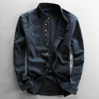 Kenji | Men's Minimalist Long Sleeve Linen Shirt with Band Collar